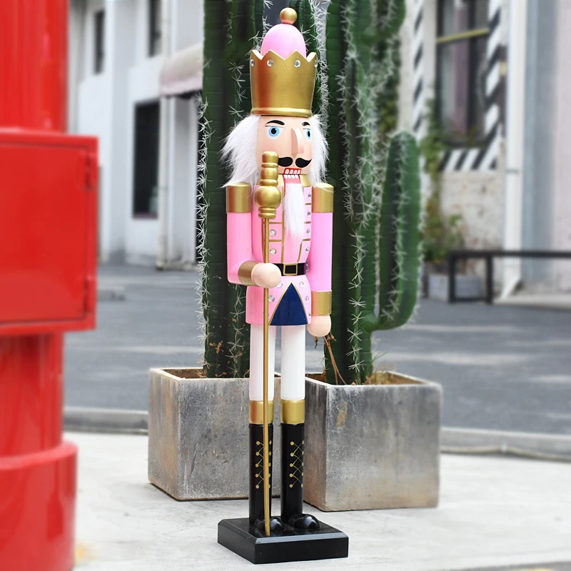 

Wooden Christmas Decoration Life Size 90cm Pink Nutcracker for Outdoor Decoration Christmas Decorations for Shop