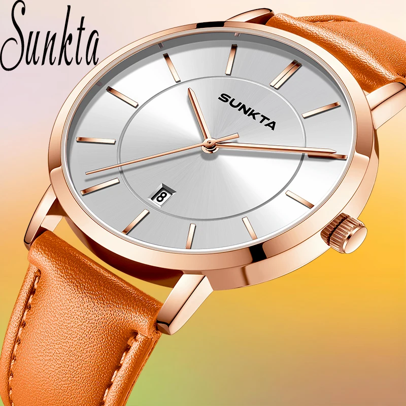 

New SUNKTA Quartz Watches For Men Ultra Thin Minimalist Waterproof Bussiness Watch Males Fashion Leather Strap Relogio Masculino