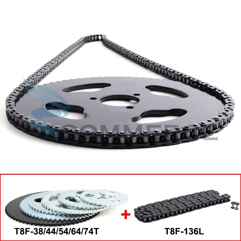 47cc 49cc T8F Chain 136 Links and 38 44 54 64 74 Teeth Sprocket Fit For Mini Moto Dirt Pit Bike ATV Quad 2 Stroke Engine Parts