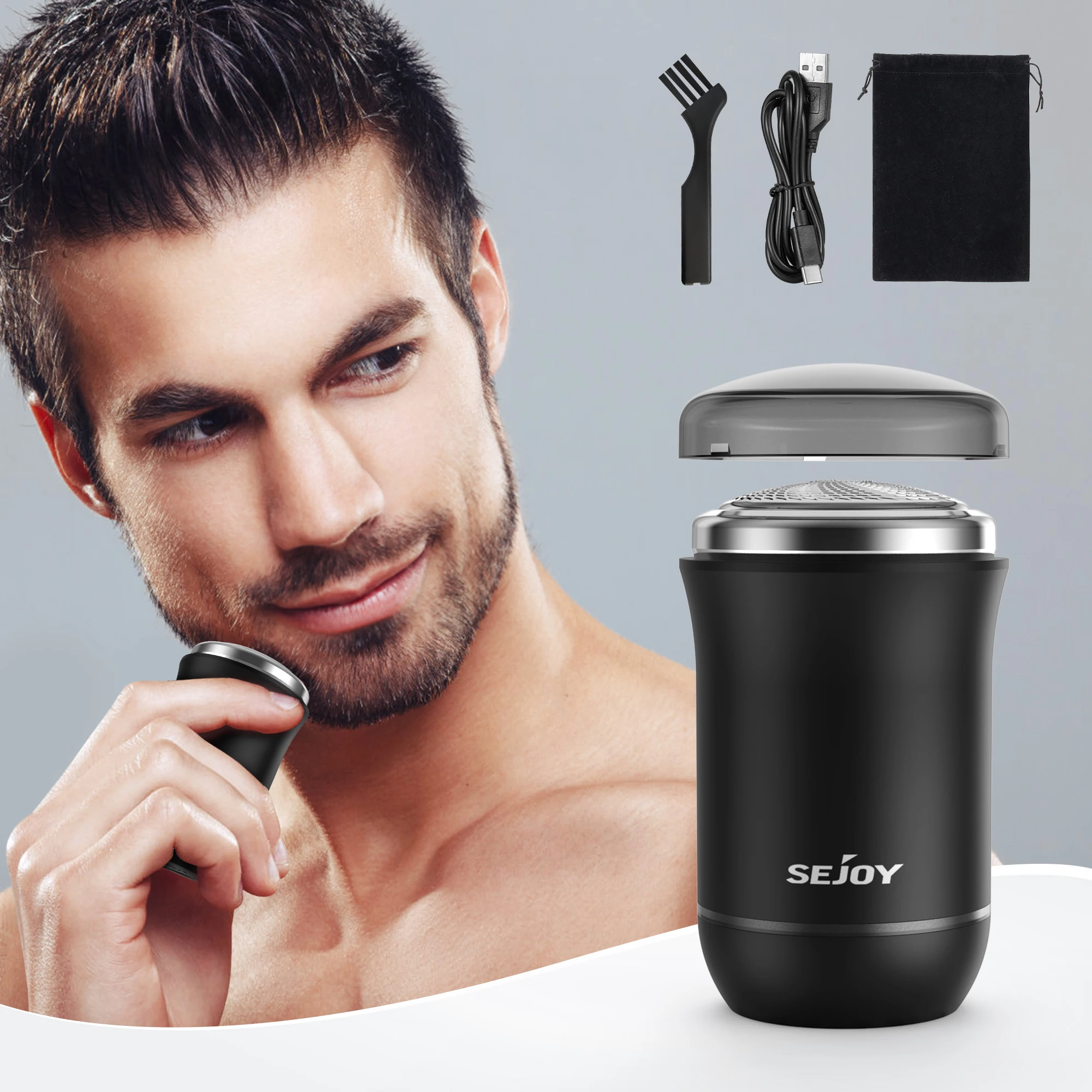 Sejoy Mini Electric Shaver For Men Washable Rotary Shaver For Home Business Trips Travel USB Fast Charging Men Electric Razor