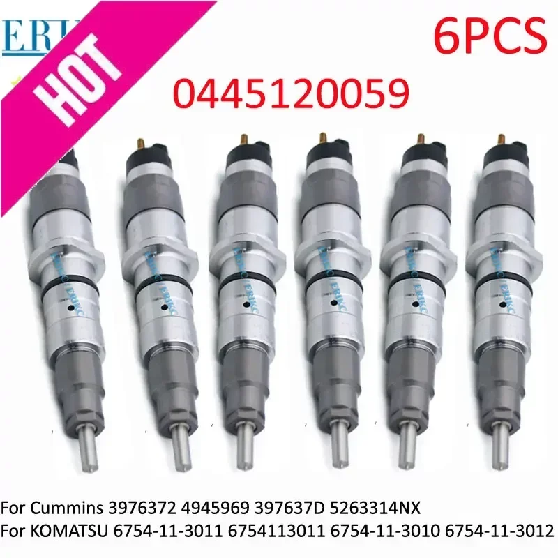 

6PCS 0445120059 Diesel Injector 6754-11-3011 Common Rail Fuel Injection Nozzle 0 445 120 059 For KOMATSU 200-8 Cummins QSB 6.7