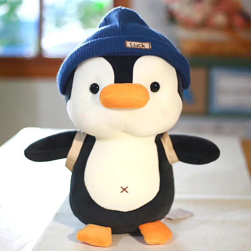 22/38cm Backpack Little Penguin Doll Plush Toys Wearing Hat Penguin Comfort Sleep Companion Throw Pillow Birthday Gift