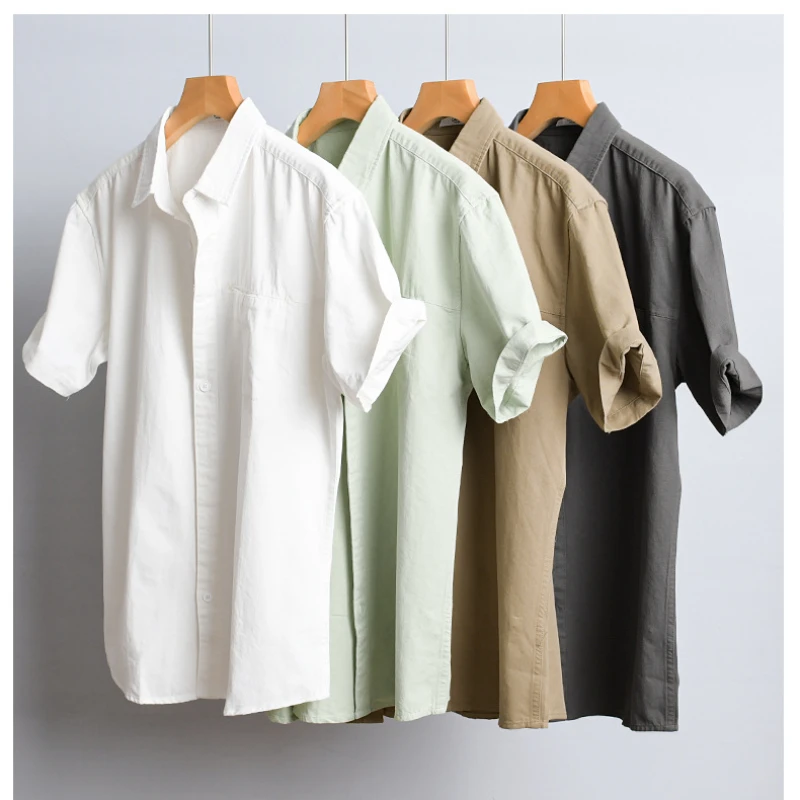 2024 Zomer Nieuwe Casual Puur Katoenen Shirts Met Korte Mouwen Heren Kleding Dunne Zachte Streetwear Fy723