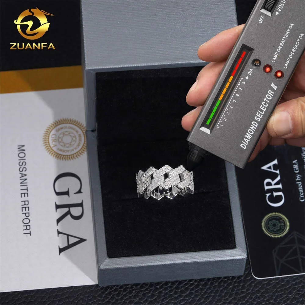 New GRA Certificates 925 Silver Pass Diamond Tester Moissanite Diamond Iced Out Jewelry H ip Hop Ring Cuban Band Ring Men