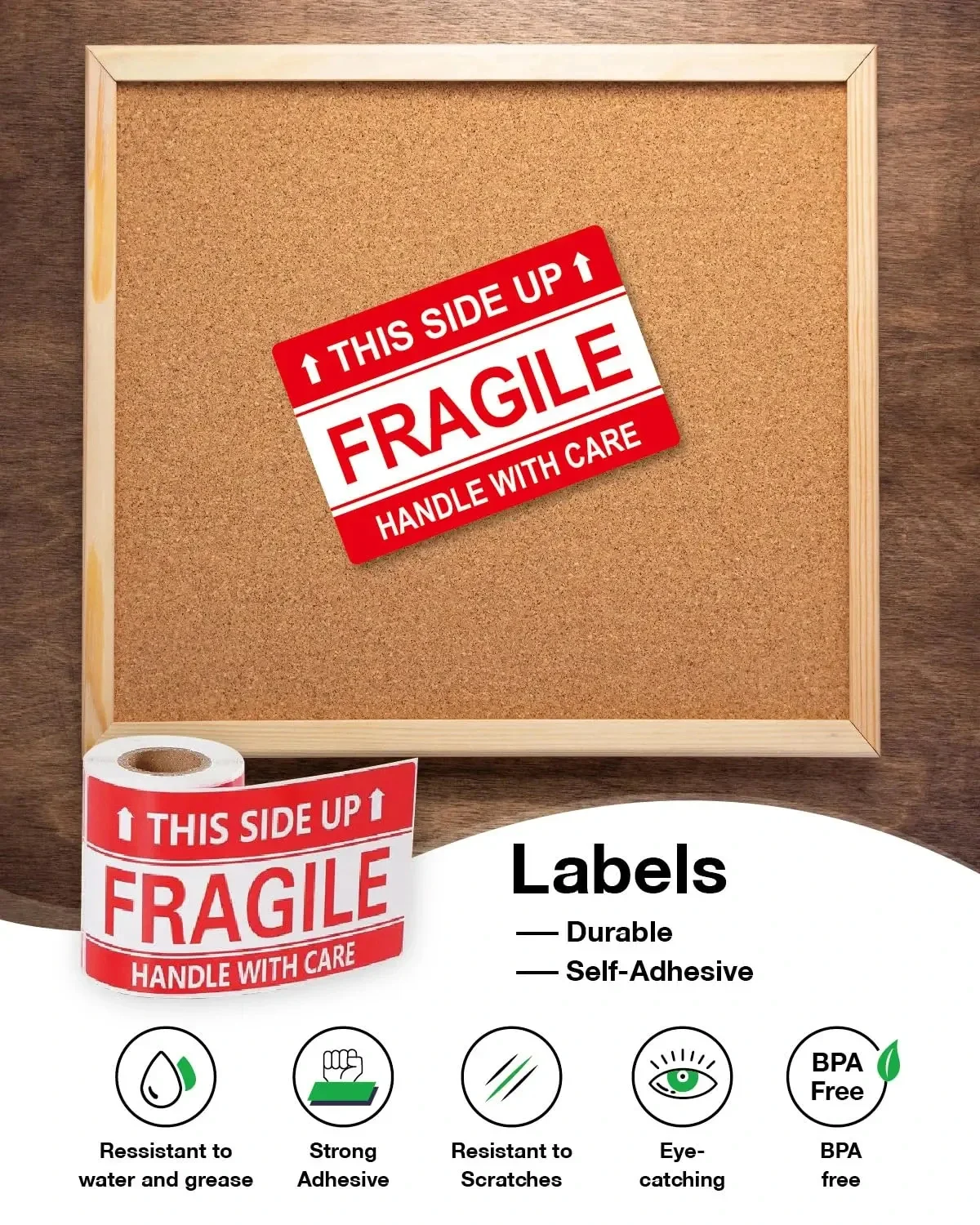 Fragile Stickers for Transportation and Movement. Handle 100 Large Labels with Care. Strong Adhesive. Thank You for Warning