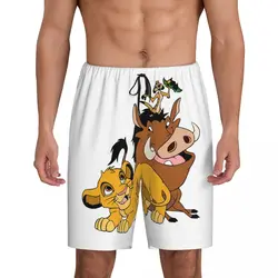 Custom Simba The King Lion Pajama Bottoms Men Timon And Pumbaa Lounge Sleep Shorts Drawstring Sleepwear Pjs with Pockets