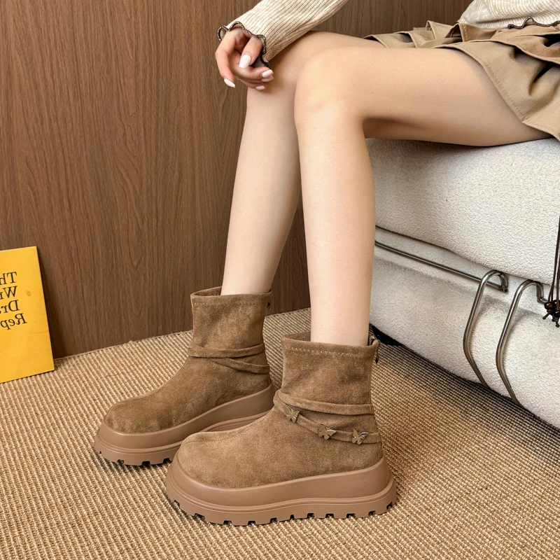 

Retro British-style muffin thick-soled suede boots for women 2025 new autumn and winter versatile soft-soled short boots