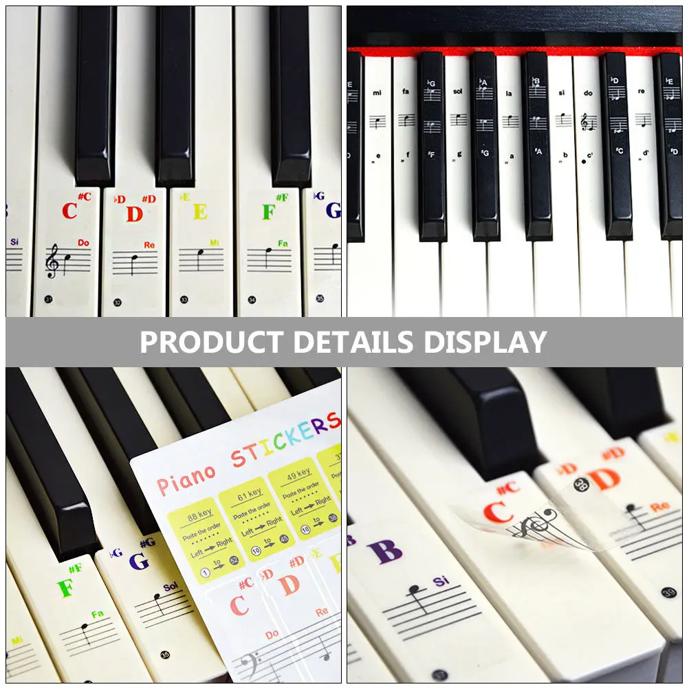 6Pcs Piano Keyboard Stickers Letter Removable Piano Key Labels for Beginners Electronic Keyboard Learning Stickers