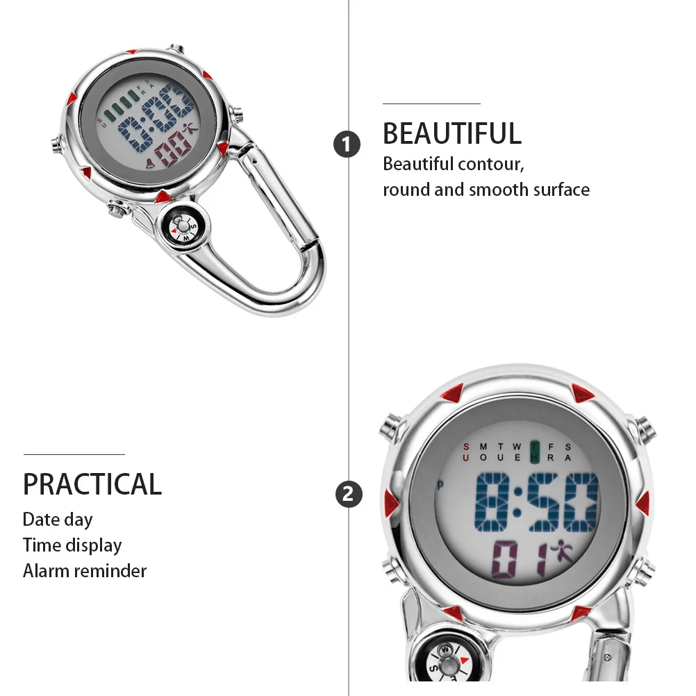 

1Pcs Clip on Carabiner Watch Quartz Stainless Steel Waterproof Compass Glow Night for Paramedics Nurses Outdoor Activities
