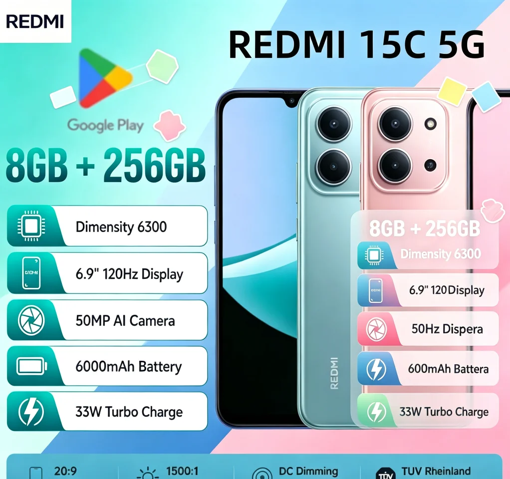 Buyer’s Choice 2026 Redmi 15C Global Version Unlocked Cellphone 8GB RAM 256GB ROM Dual‑SIM Dual Standby Great‑Value Daily