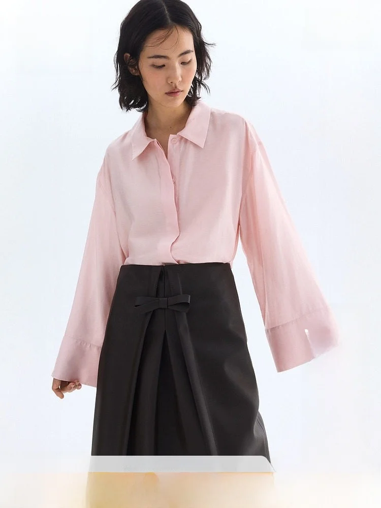 

H&M Summer New Women's Loose Fit Shirt Casual Style Long Sleeve Button Detail Polyester Viscose Blend Women's Premium Shirt