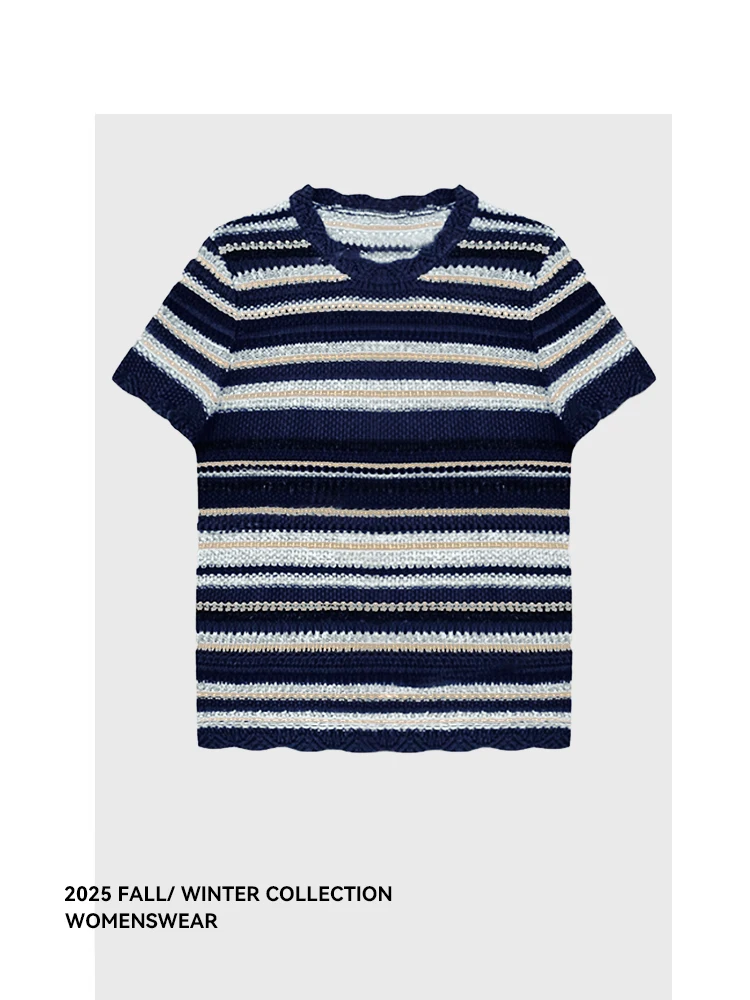 

Модный вязаный топ в полоску синего цвета в стиле «ленивый шик» для женщин, осенняя коллекция Forever 2 Thiened, модель Pear Body