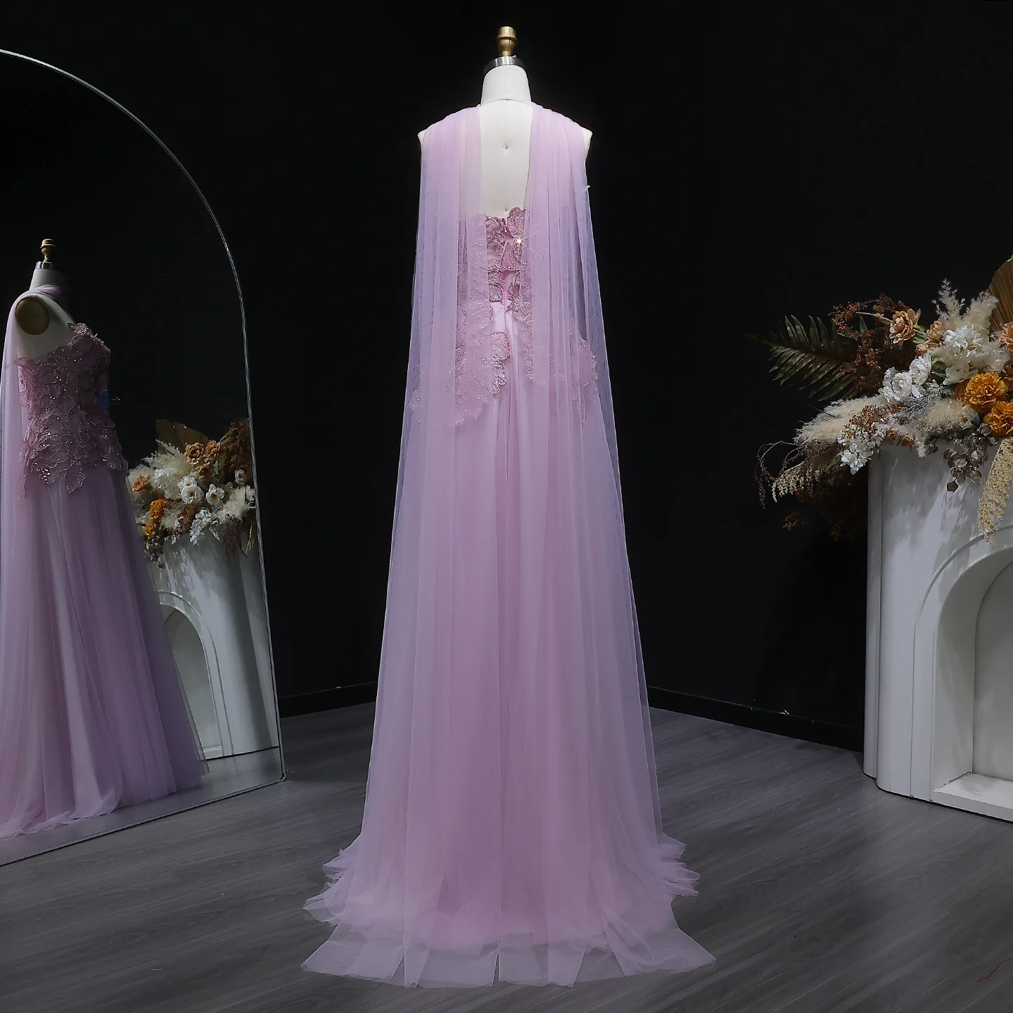 Sharon Said Atemberaubendes Abendkleid mit rosa Tüllblumen-Applikationen 2026 Luxuriöses Damen-Abendkleid für formelle Anlässe SS239 Maßanfertigung – Detail 14