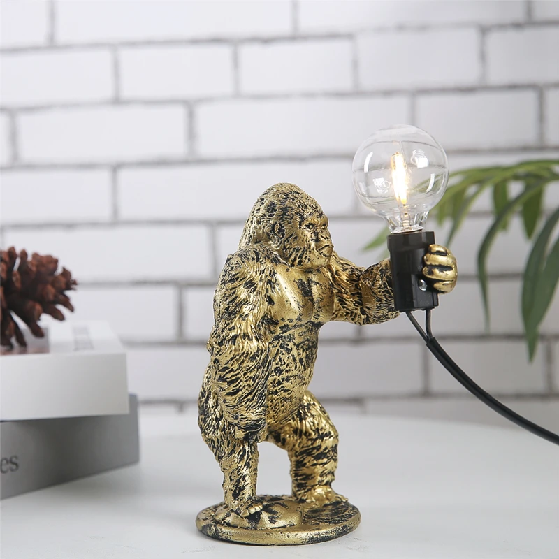 Nordic King Kong Table Lamps Modern Living Room Decor Resin Table Lamp Office Desk Light USB Customizable Resinous Animal Lamps