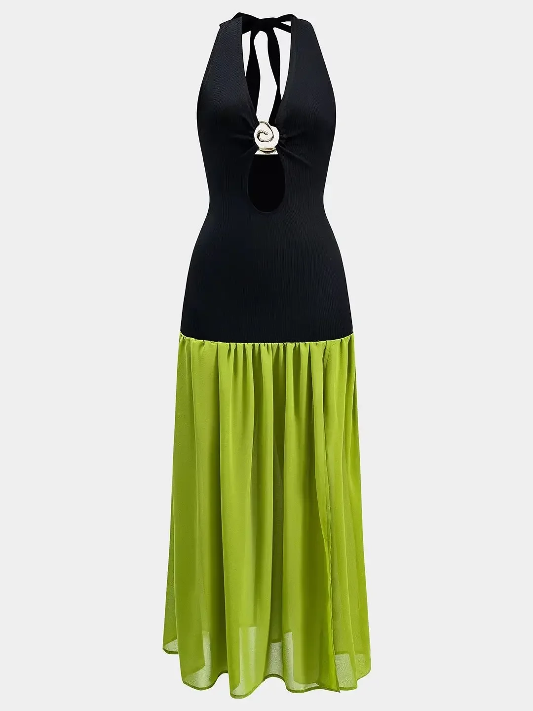 Vestido de gasa metálico con pliegues y retazos recortados para mujer, vestido informal sin mangas con cuello en V y espalda descubierta para verano