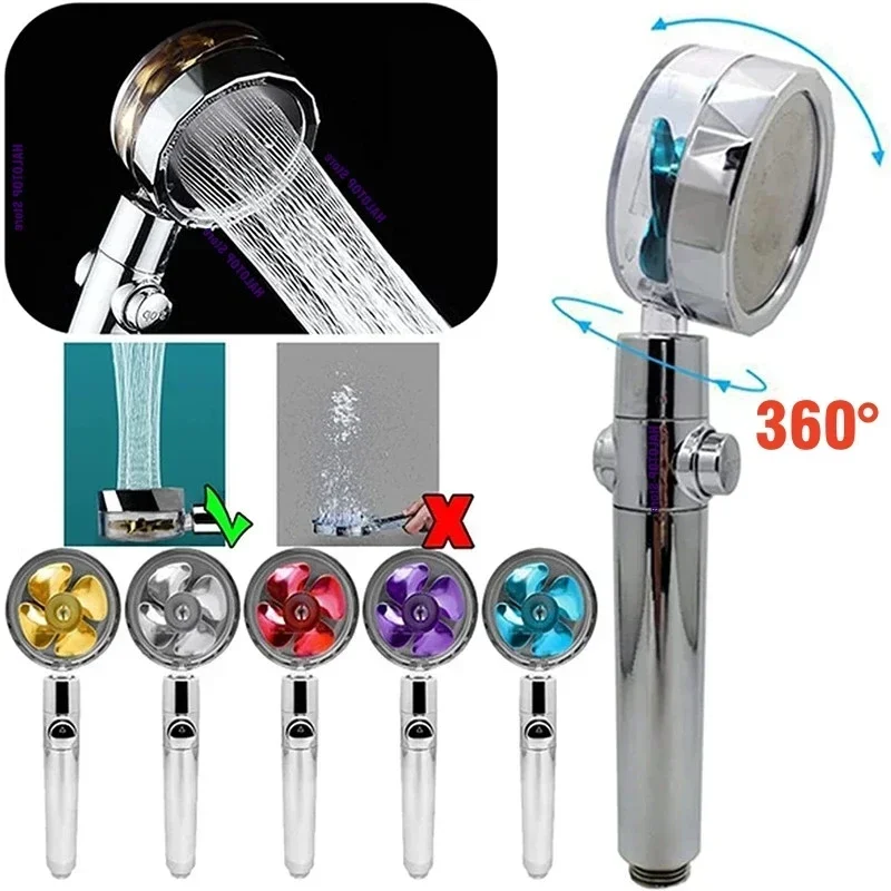 Bathroom High Pressure Water Saving Shower Head Spray Adjustable Turbine Rotating Shower Head Filter Bathroom Accessories