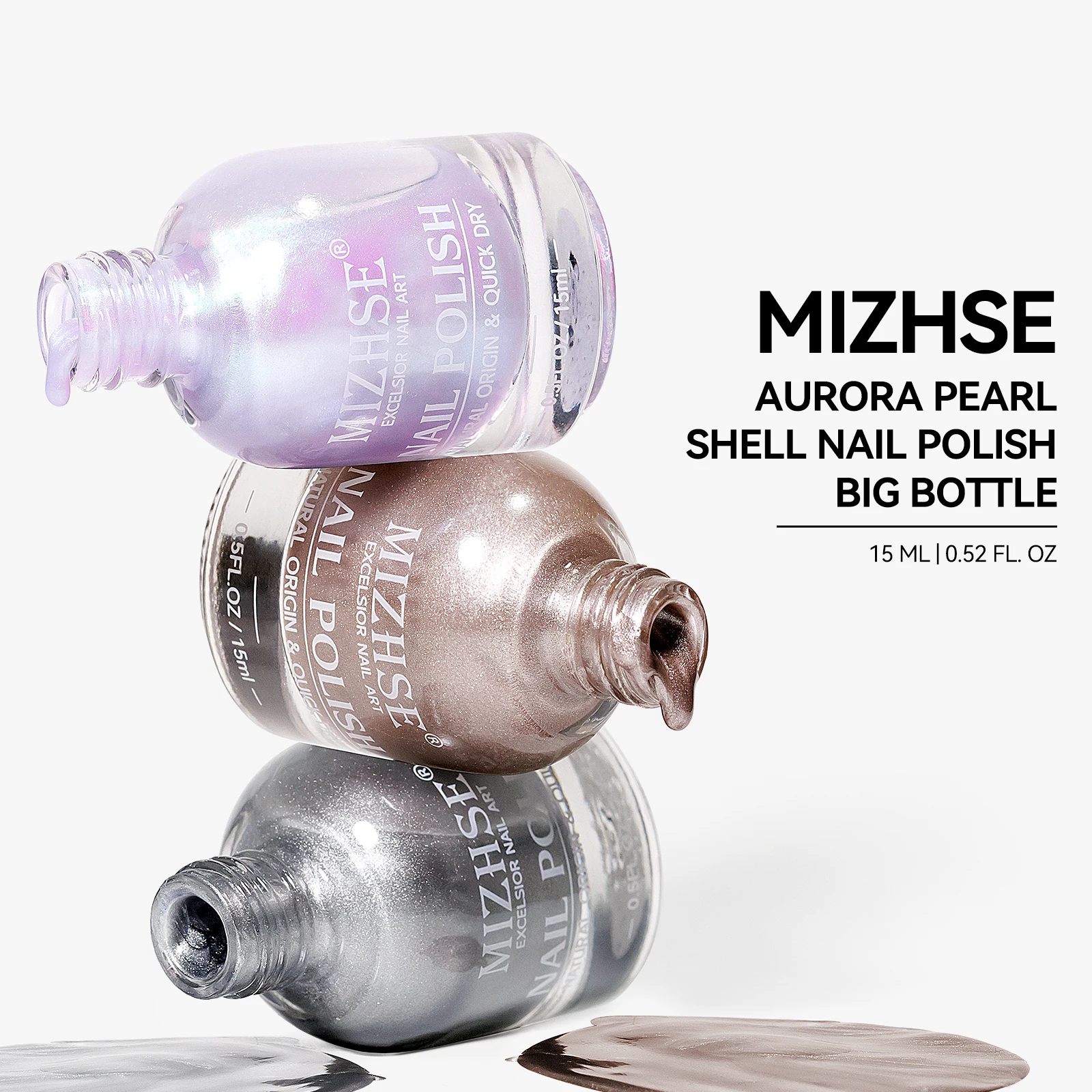 MIZHSE 15ML Aurora Glitter Nail Polish Silky Smooth Texture Pearl Shell Effect Varnish Quick Dry Soak Off Sparkling Nail Art