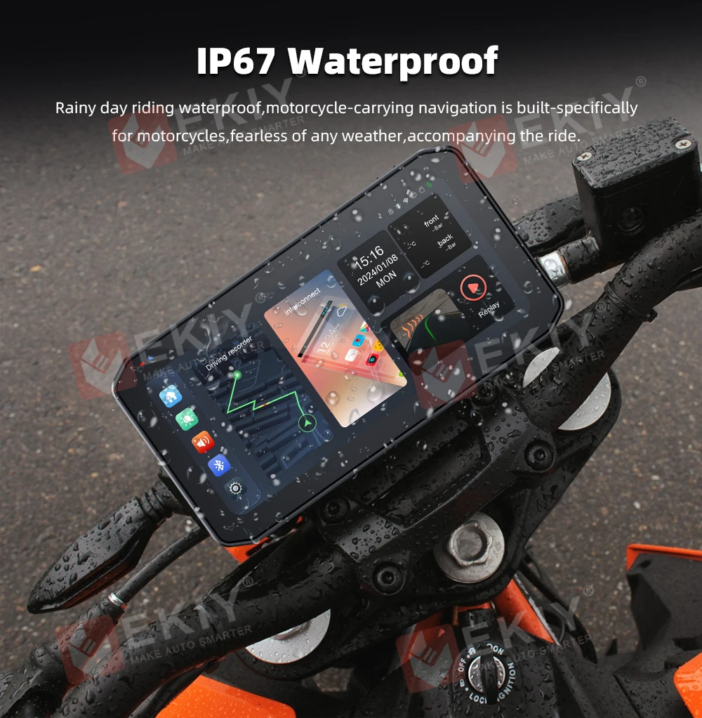 EKIY 6.25 inch WiFi GPS Navigation Motorcycle Waterproof  Carplay Display Screen Portable Motorcycle Wireless Auto Monitor