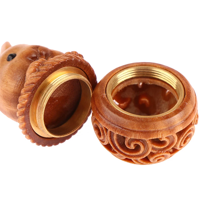 Rabbit Solid Wood Medicine Pill Box Mini Sandalwood Rescue Pill Case Portable Storage Sealed Outdoor First Aid Tool Keychain