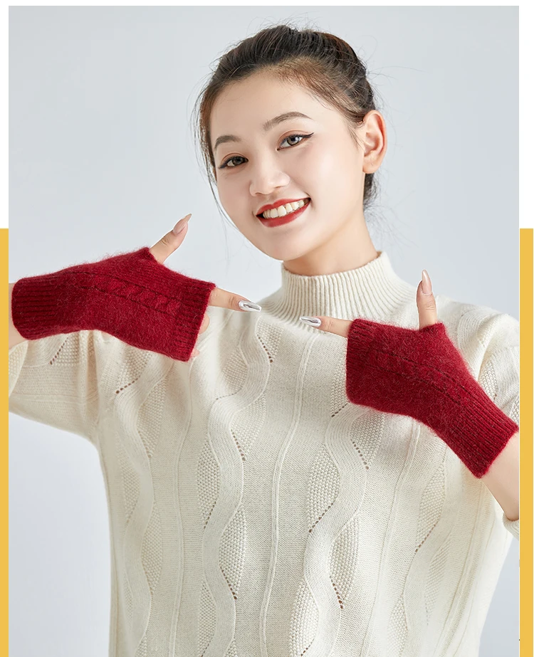 Nerz Kaschmir Herbst Winter Handschuhe Kabel Nahtlose Bequeme Fingerlose Warme Waschbär Wolle Handschuh Daumen Loch Handschuhe Weibliche Schöne – Detail 18