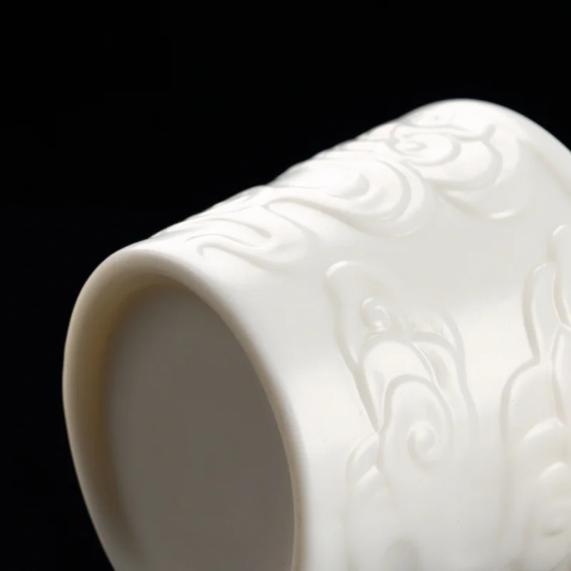 Yangzhi Jade Unglazed Dehua White Porcelain Xiangyun Master Cup Relief Kung Fu Set Tea Bowl Perso