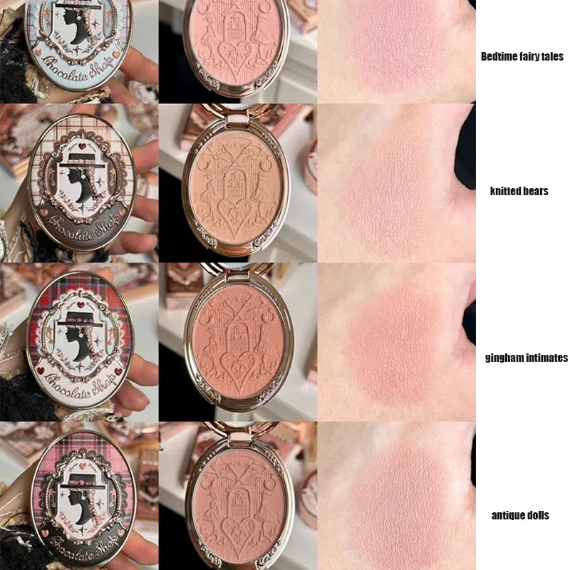 Flower Knows Chocolate Shop Embossed Blush Brown Pink Blusher powder Waterproof Long Lasting Palette De Matte Blush