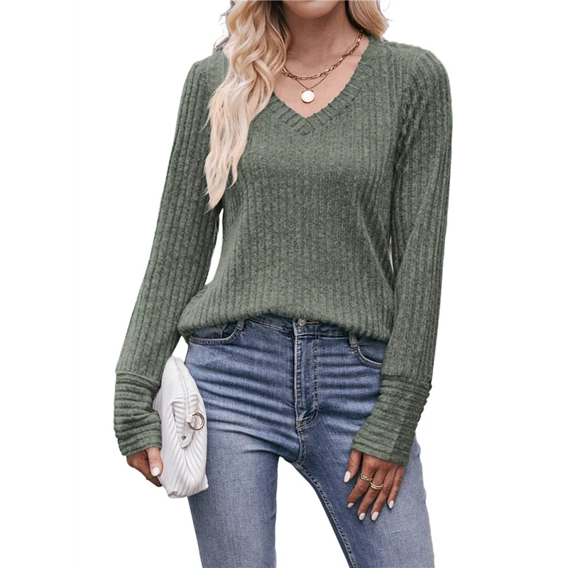 

ASDS-Long Sleeve Shirts For Women V Neck Casual Fall Tops Loose Fit Sweaters Tunic Fashion 2025 Clothes