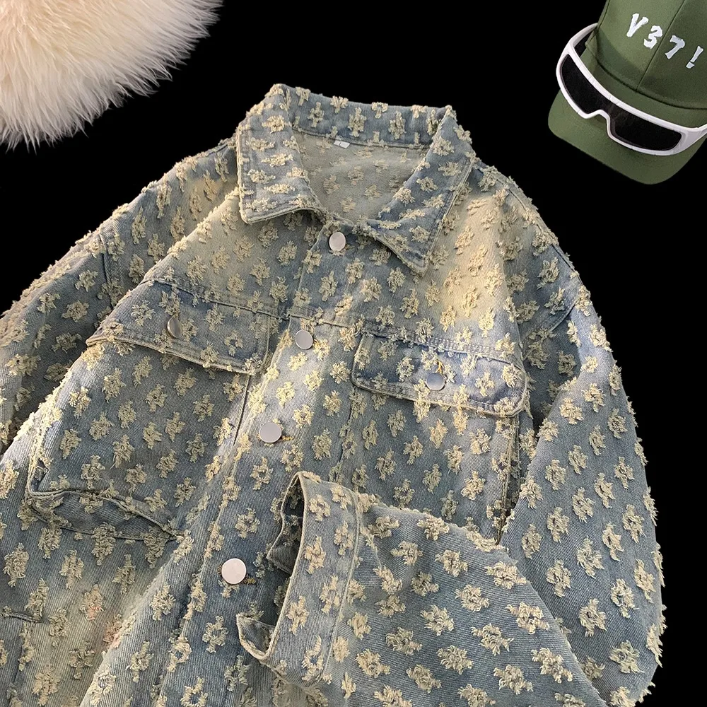 Jaket Denim Kasual Longgar Gaya Amerika untuk Pria, Pakaian Luar Trendi Musim Gugur, Fashionable