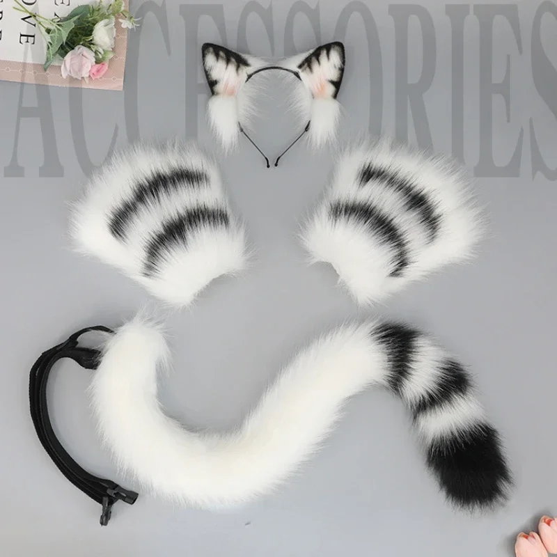 

Cute Plush Animal Ear Headband Fingerless Gloves Animal Tail Cosplay Props Accessories Hair Accessories Cat Tail Set