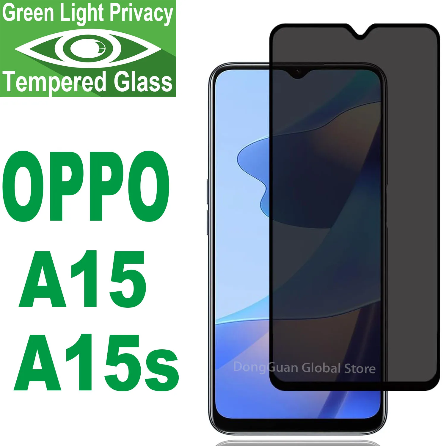 

For OPPO A15 A15s Tempered Glass Green Light Privacy Anti Spy Eye Protective Screen Protector Glass