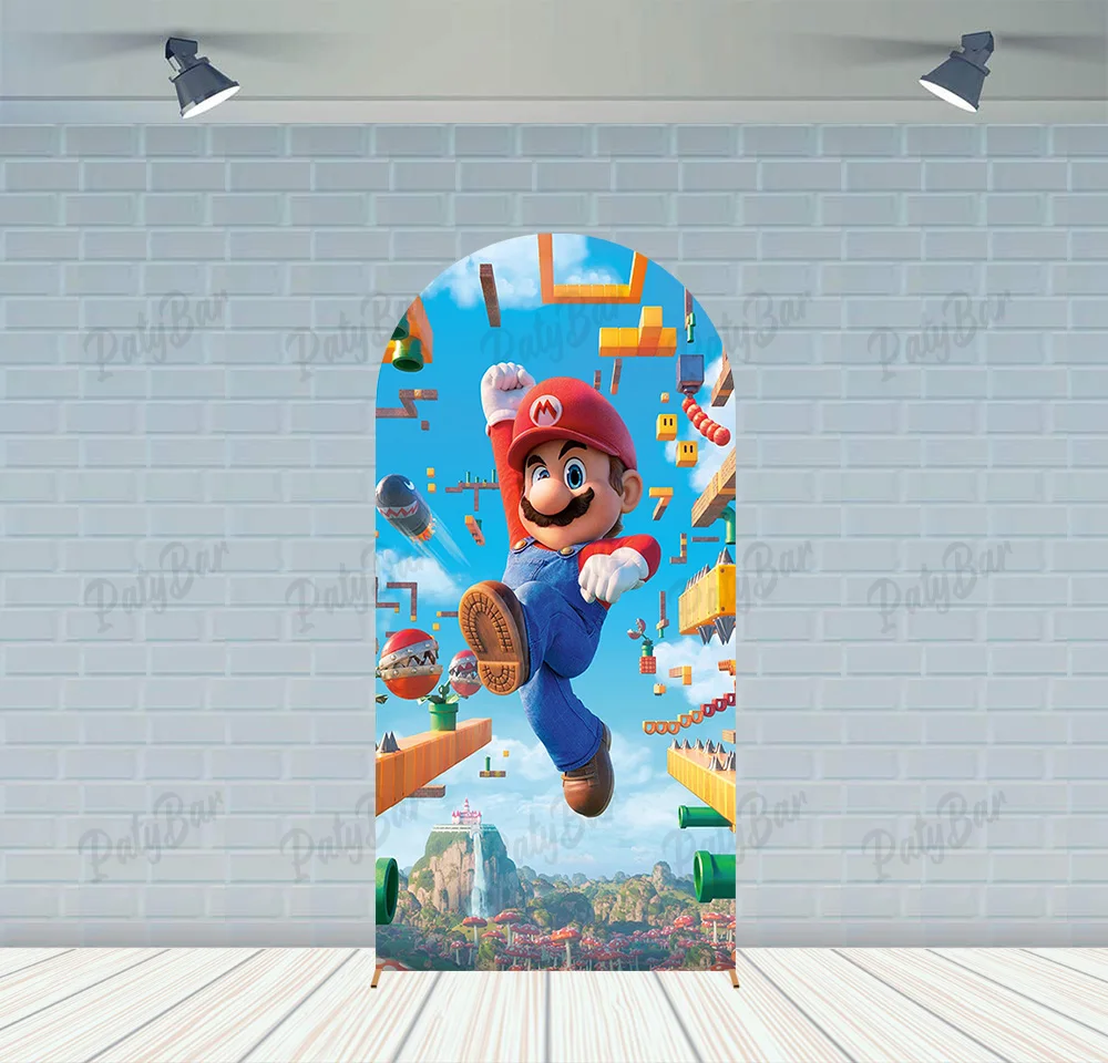 Arch Kids Super Mario Bro tema sfondo ragazzo festa di compleanno sfondo poliestere arco Banner fotografia puntelli