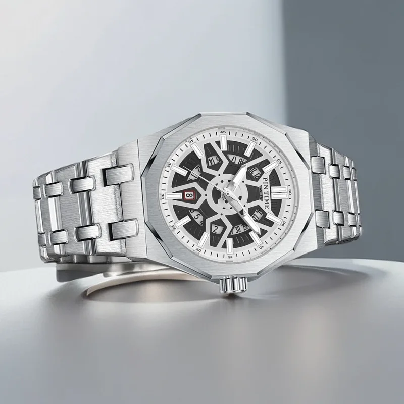 Luxe Man Horloge Creatieve Mechanische Stijl Quartz Waterdicht Lichtgevende Datum Chronograaf Heren Horloge Sport Heren Horloges Reloj