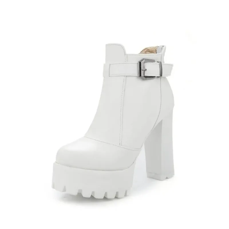 

Большие размеры; Сезон осень-зима; Ботинки в стиле ретро на толстом каблуке с пряжкой; Водонепроницаемые ботинки с круглым носком, визуально увеличивающие рост; Большие размеры