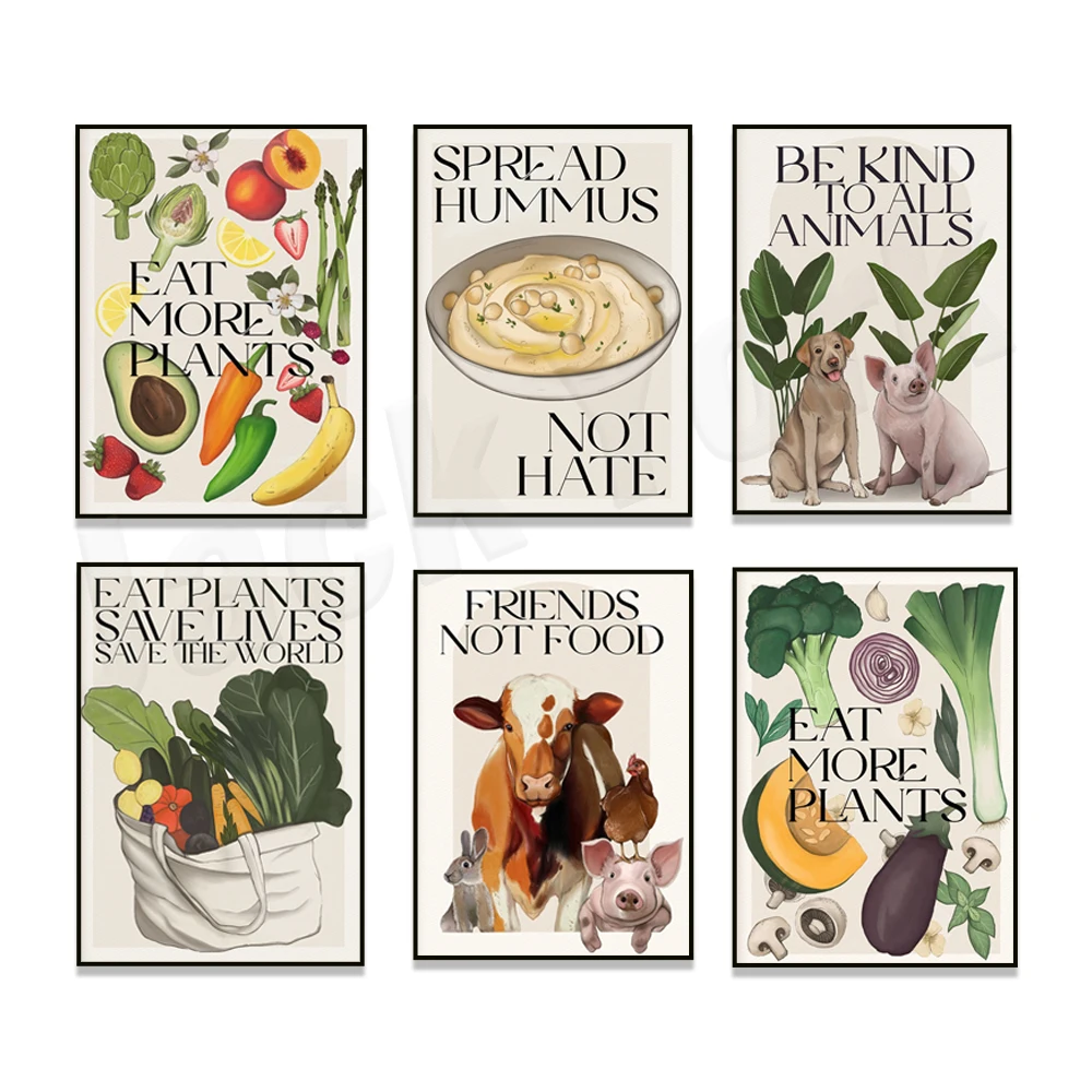 ملصق نباتي وأصدقاء لا طعام ، جدار اللوحة ، أكل المزيد من النباتات ، مرحبا بكم في بيتي #3