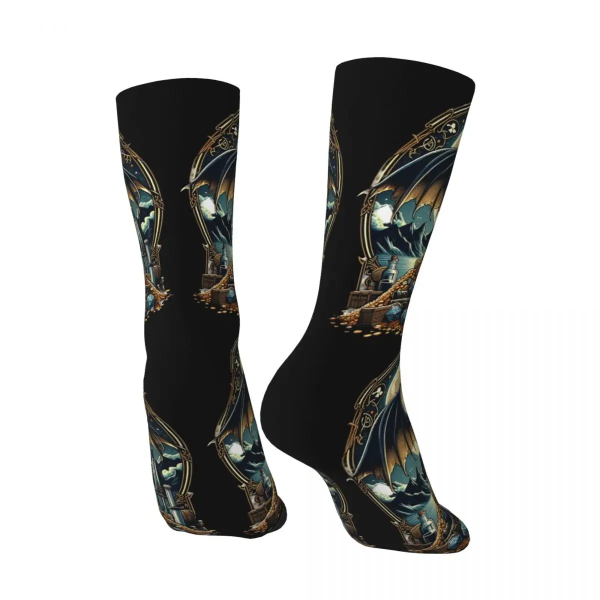 Crazy compression Moonlit Hoard Sock for Men Harajuku Dungeons And Isometric Dragons Seamless Pattern Crew Sock Novelty