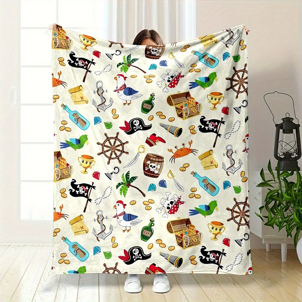 Themed Reversible Flannel Throw Blanket – Soft, Cozy, and Vibrant with Ocean Drift Bottle & Pirate Design