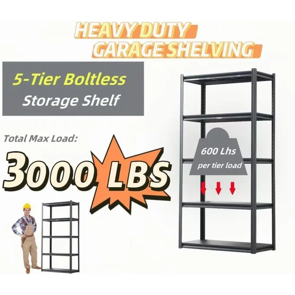 Rak Penyimpanan Logam 5 Tingkat Heavy Duty, Perakitan Mudah, Rak yang Dapat Disesuaikan untuk Penggunaan di Rumah, Garasi, Dapur