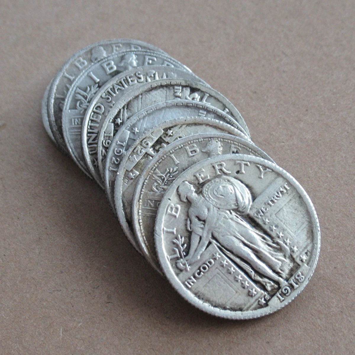 الولايات المتحدة 1916-1924 PS 9 قطع الدائمة الحرية ربع الدولار الفضة مطلي نسخة عملة #1