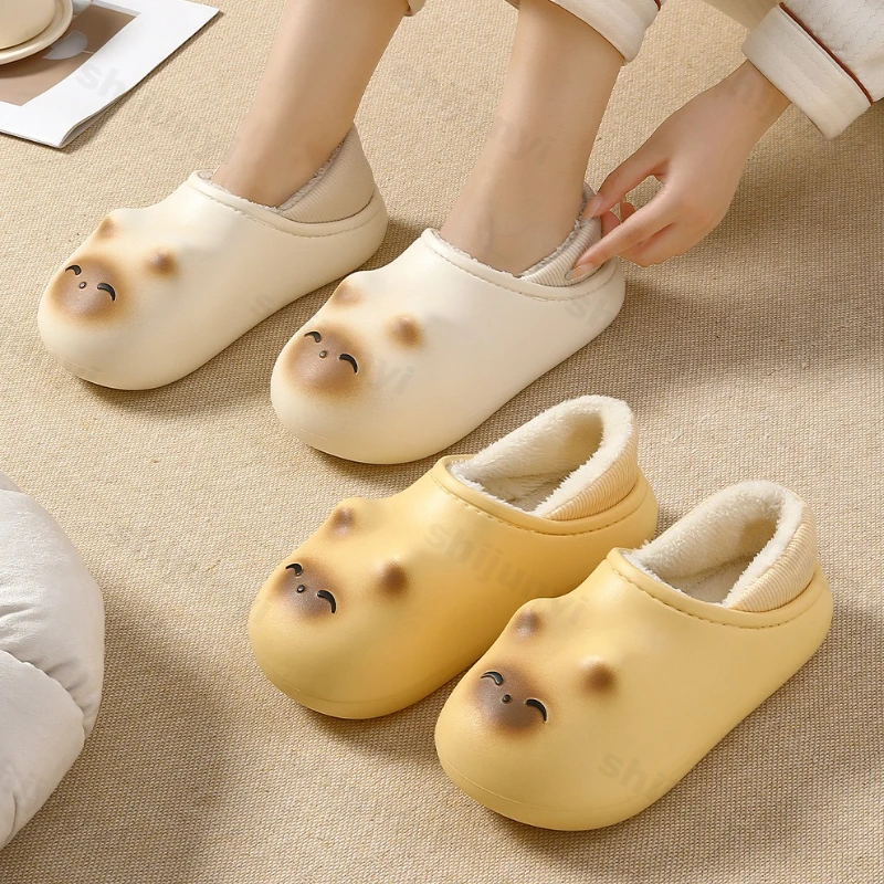 

Women Plush Thicken Cotton Shoes Winter New Outdoor Waterproof Non Slip Warm Shoes Lightweight Comfort Soft Sole Cotton Slippers