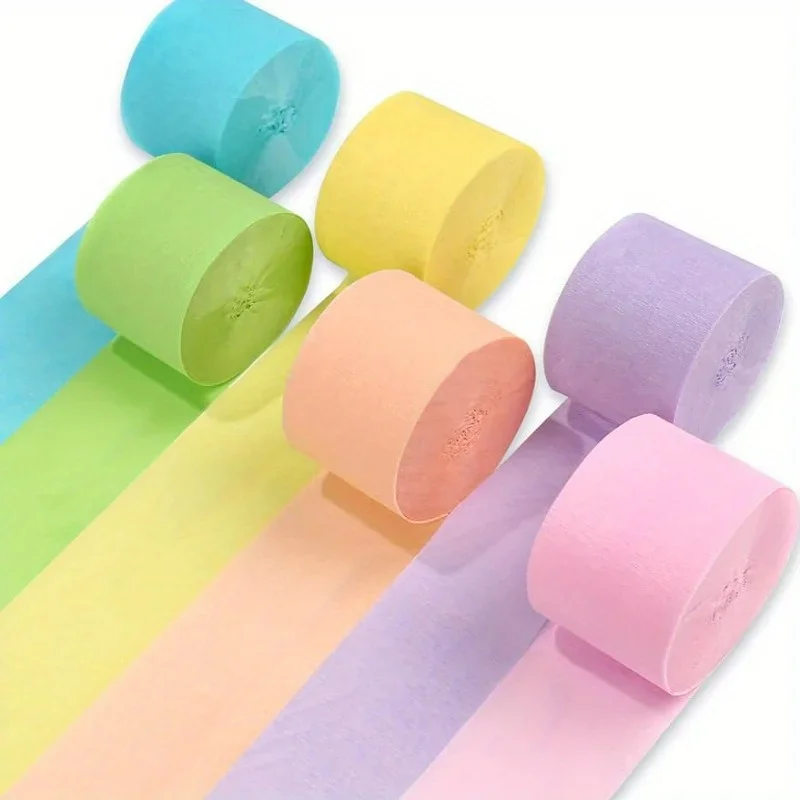 6 Rolls, 492ft Vibrant Crepe Paper Streamers - Party Decorations Streamers with 6 Pastel Colors for Birthday, Wedding