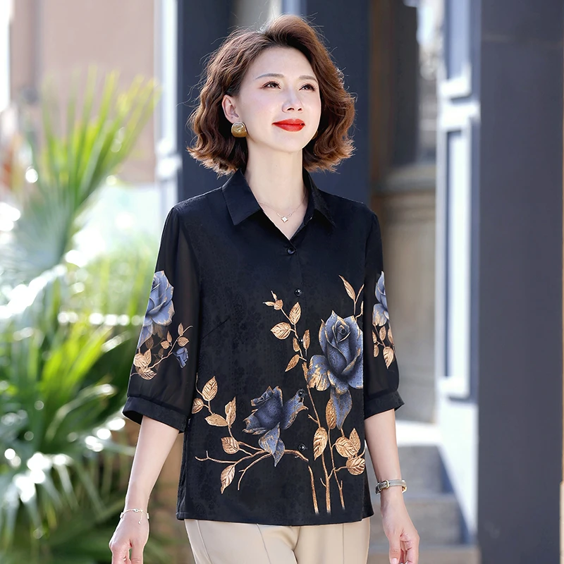 

Новый модный комплект из шифона на весну-лето: рубашка и брюки для мам среднего и старшего возраста, традиционный китайский стиль, свободный крой