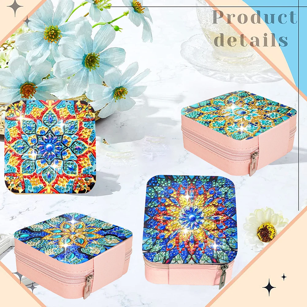

PU Special Shaped Mandala Pattern Diamond Painting DIY Jewellery Box 5D DIY Diamond Painting Storage Box for Necklaces Earrings