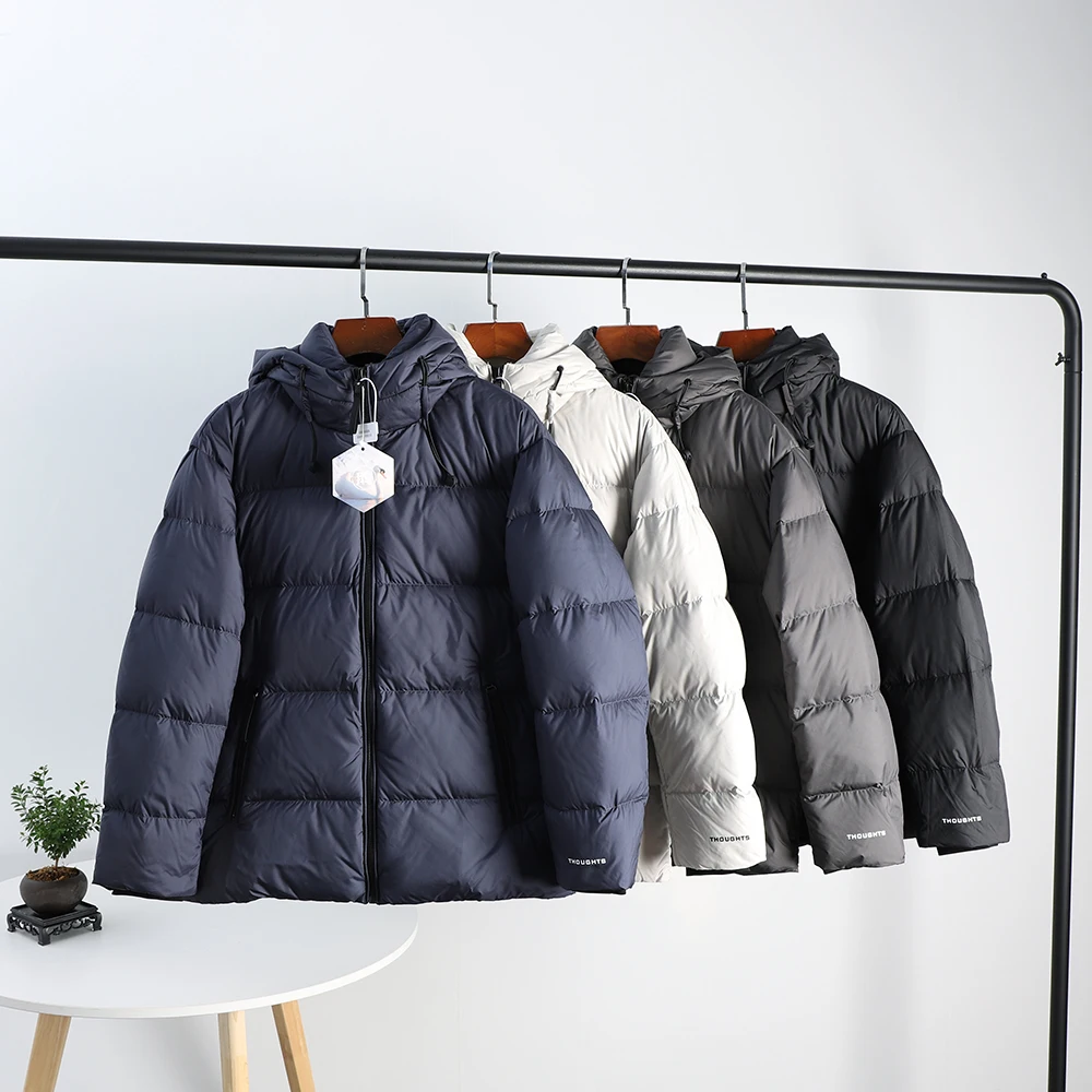 

Men's Casual Hooded down Jaet 85 Goose down Thiened High Fluffy Winter Windproof Waterproof Bread Sle Warm Polyester Fiber