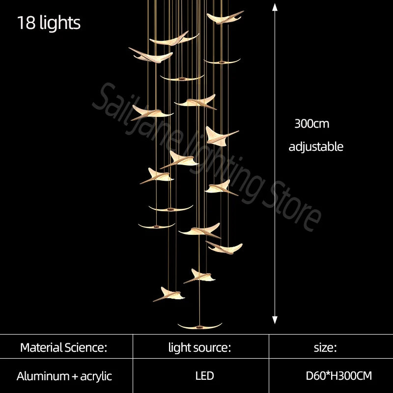 Seagull Moderne Kroonluchter Led Duplex Zolder Lamp Trap Kroonluchter Woonkamer Hal Trappenhuis Lamp Nordic Restaurant Kroonluchter - afbeelding 1