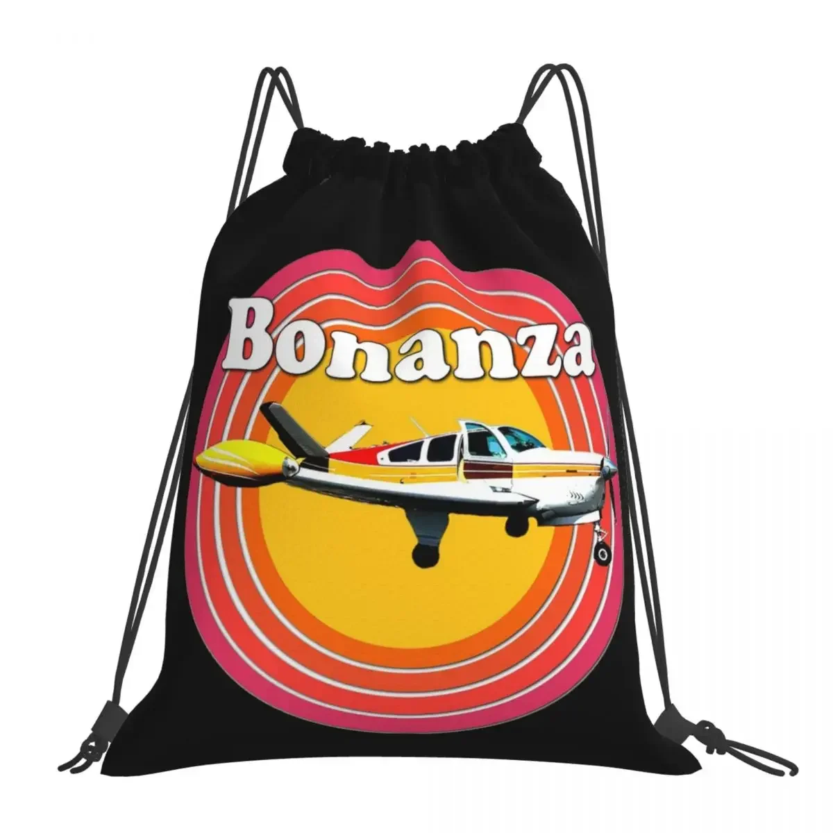 Vintage Bonanza Airplane, 1970s Private Airplane, Turbo Prop Aircraft Backpacks Portable Drawstring Bags Storage Bag BookBag