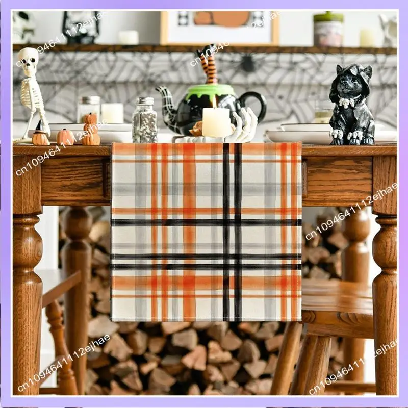 

N83R Autumn Lineplaid Printed Table Flag Linen Durable Table Cloth Party Setting Ceremonial Table Towel Dining Table Decor
