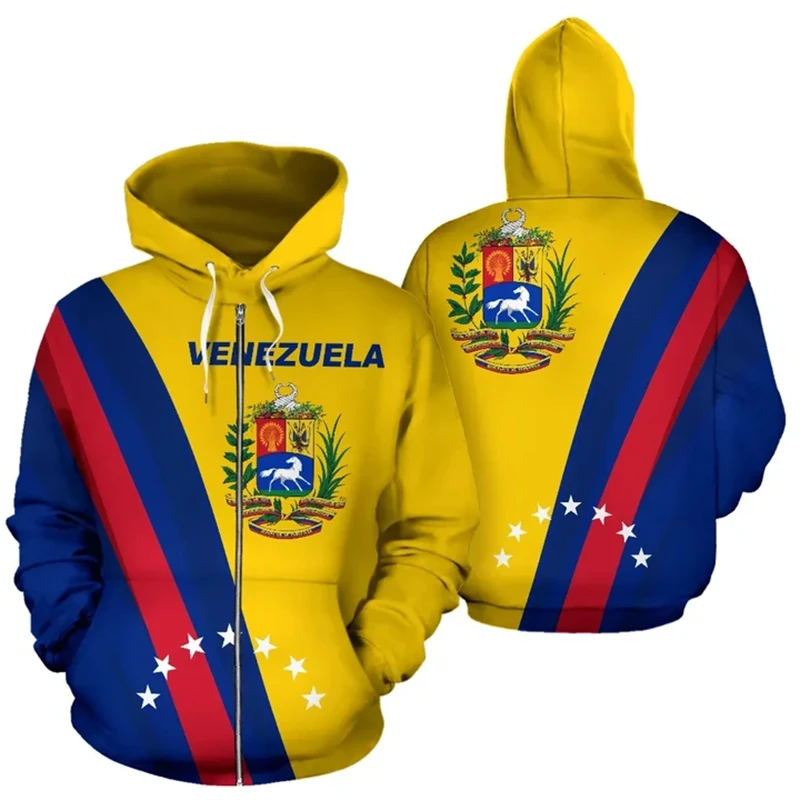 New Fashion Venezuela Flag Graphic Zip Up Hoodies Casual Sportswear Gym Loose Breath Pullovers Venezuelan National Sweatshirt