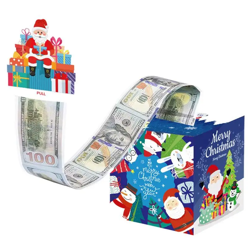 Christmas Money Pull Box Holiday Cash Box Kids Christmas Money Dispenser Bag Set Christmas Cash Boxes Bill Holders with Card