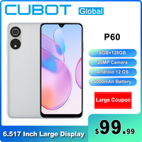 Cubot P60 Android 12 4G Smartphone 6.517-inch Display 6GB RAM128GB ROM MT6765 Octa-Core 5000mAh Battery 20MP Camera Dual SIM