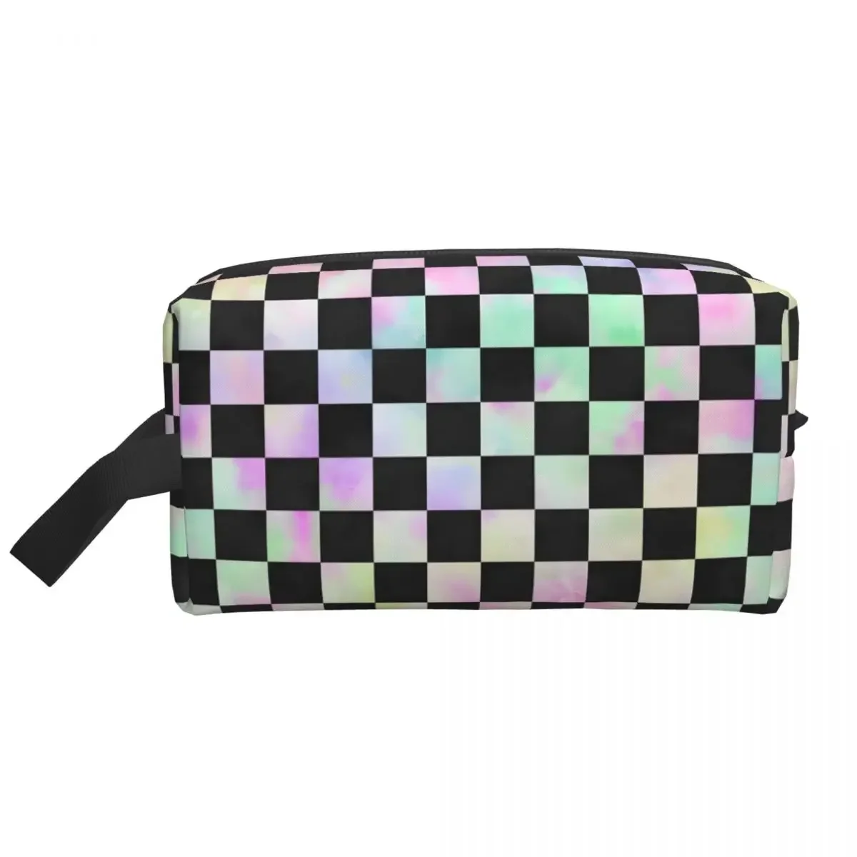 Custom Watercolor Rainbow Squares Checkered Travel Cosmetic Bag Women Makeup Toiletry Organizer Lady Beauty Storage Dopp Kit Box